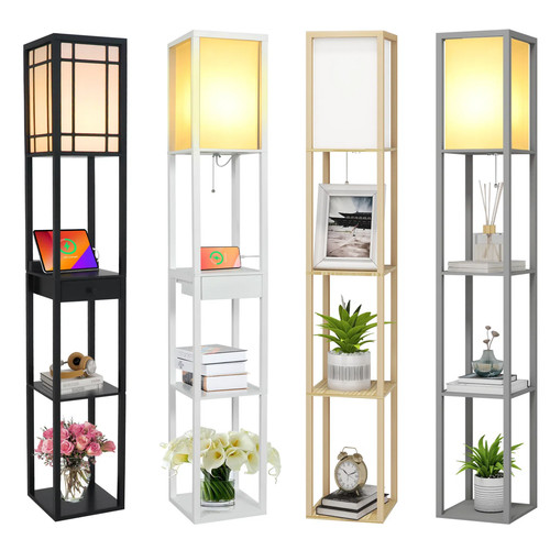Led shelf floor lamp - led, wooden