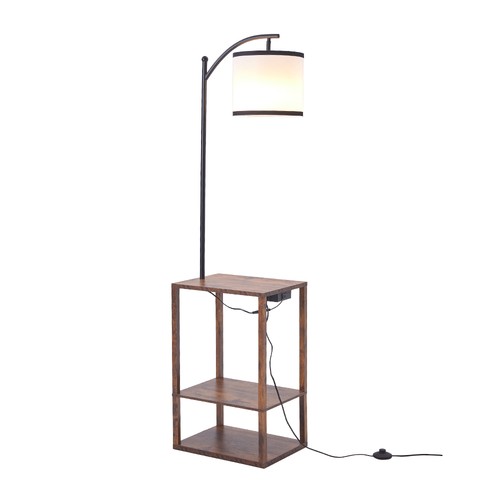 Wooden floor lamp - with, shelves