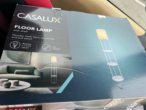 Wooden floor lamp with - wooden, three